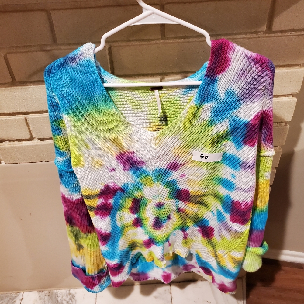 Free People Tie Dye Cable Knit Sweater